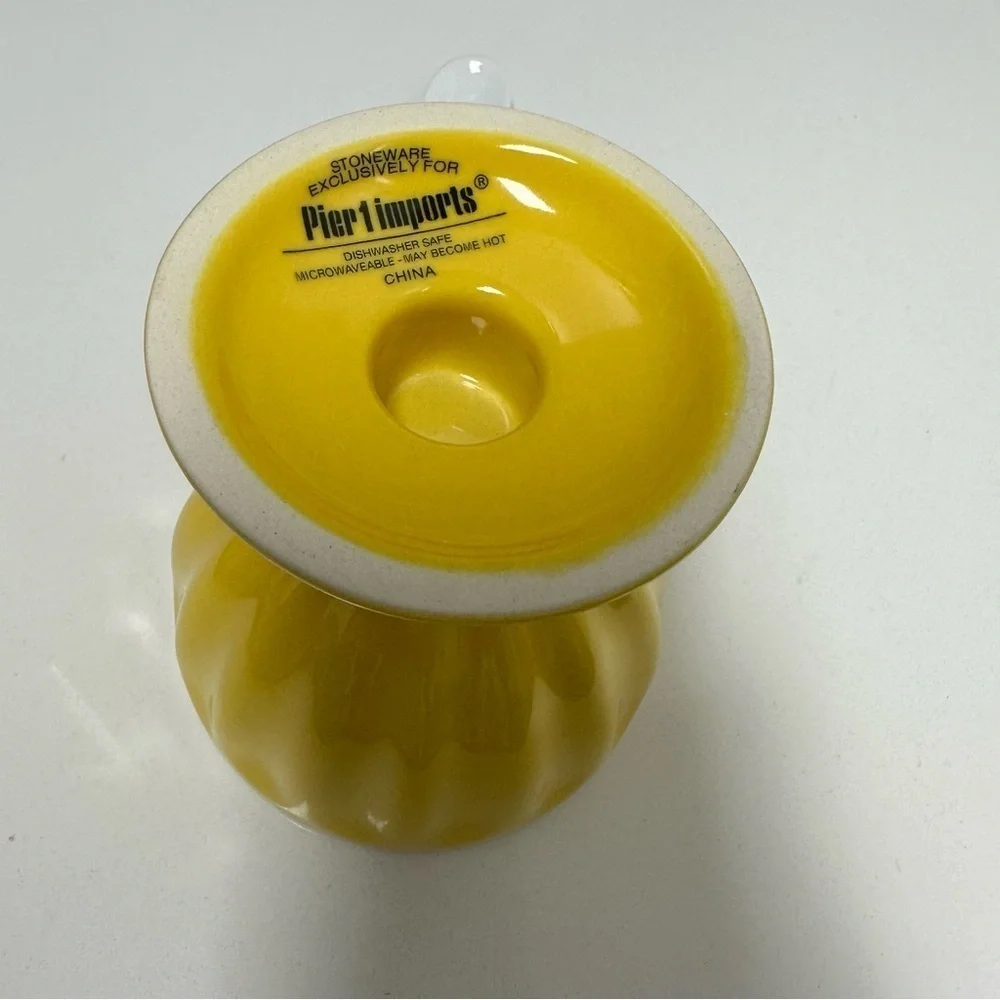 Pier 1 Imports One Ice Cream Bowl Yellow Stoneware With Spoon New In Box